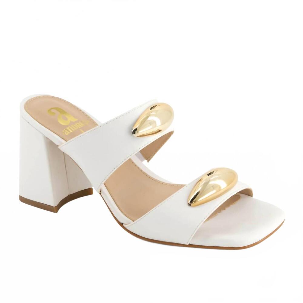 NEW ANDREA women's block heel sandal in white